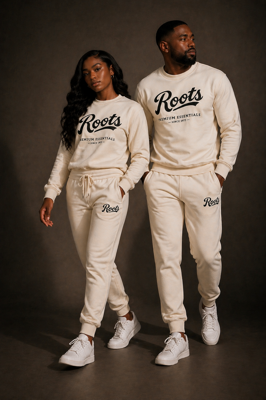 Roots Premium Essentials Crewneck Sweatsuit (Cream)