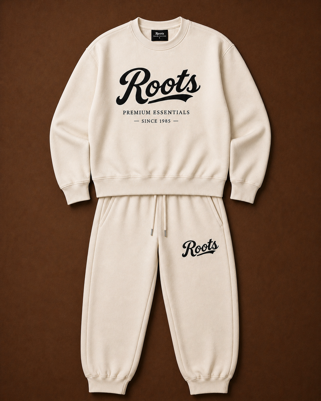 Roots Premium Essentials Crewneck Sweatsuit (Cream)
