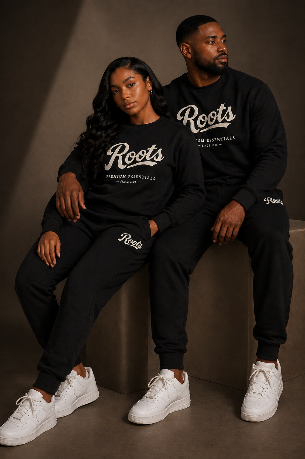 Roots Premium Essentials Crewneck Sweatsuit (Black)
