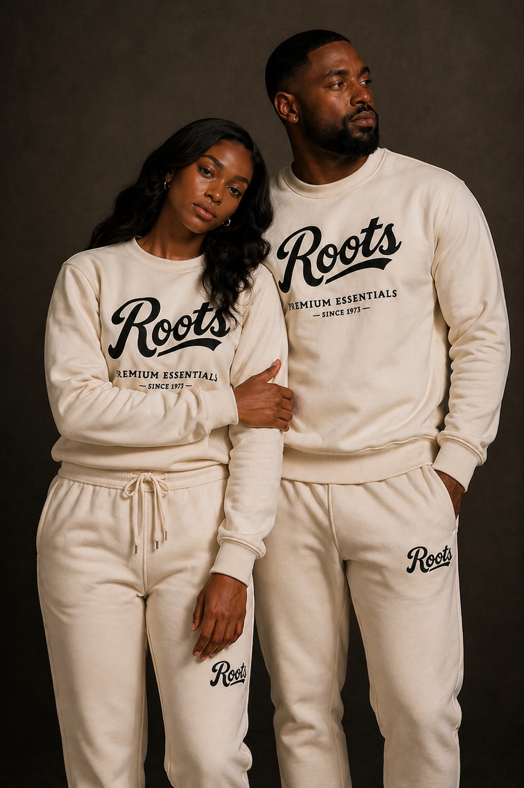 Roots Premium Essentials Crewneck Sweatsuit (Cream)