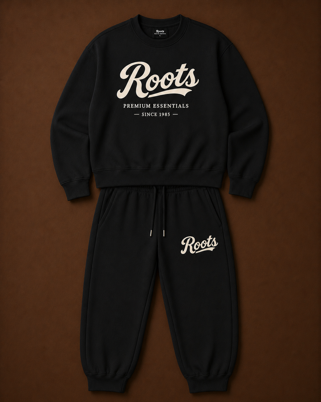 Roots Premium Essentials Crewneck Sweatsuit (Black)