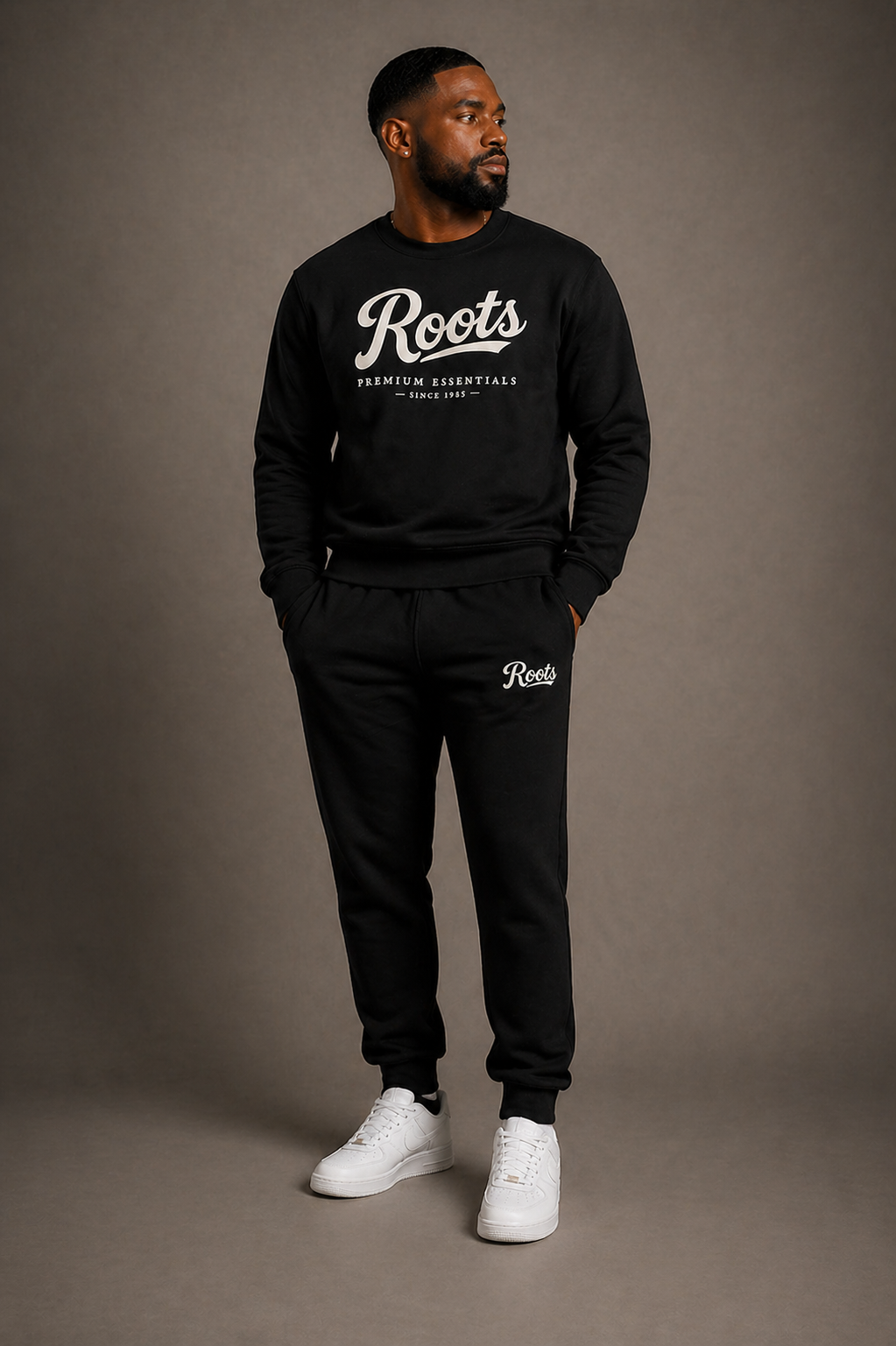Roots Premium Essentials Crewneck Sweatsuit (Black)
