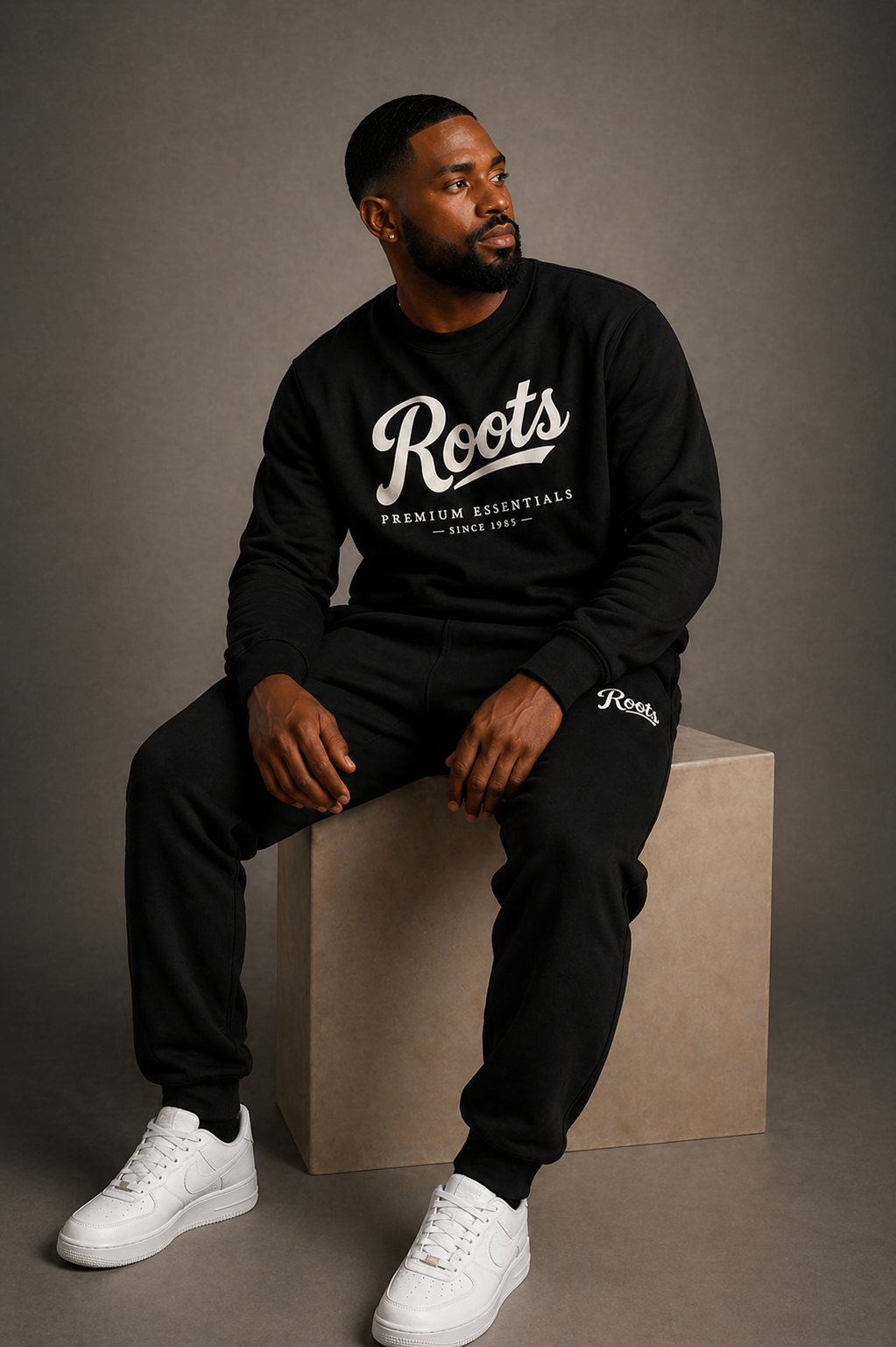 Roots Premium Essentials Crewneck Sweatsuit (Black)