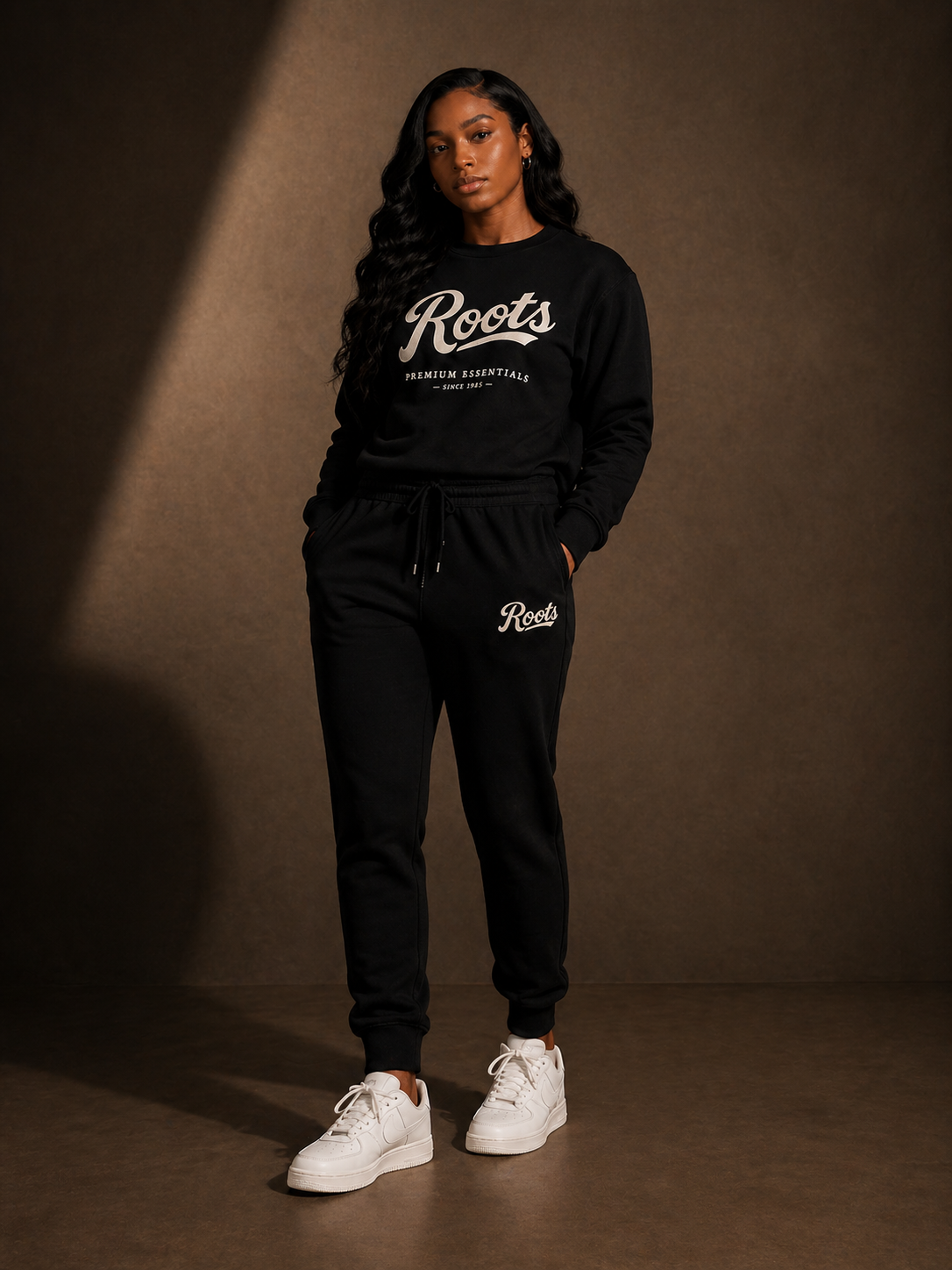 Roots Premium Essentials Crewneck Sweatsuit (Black)