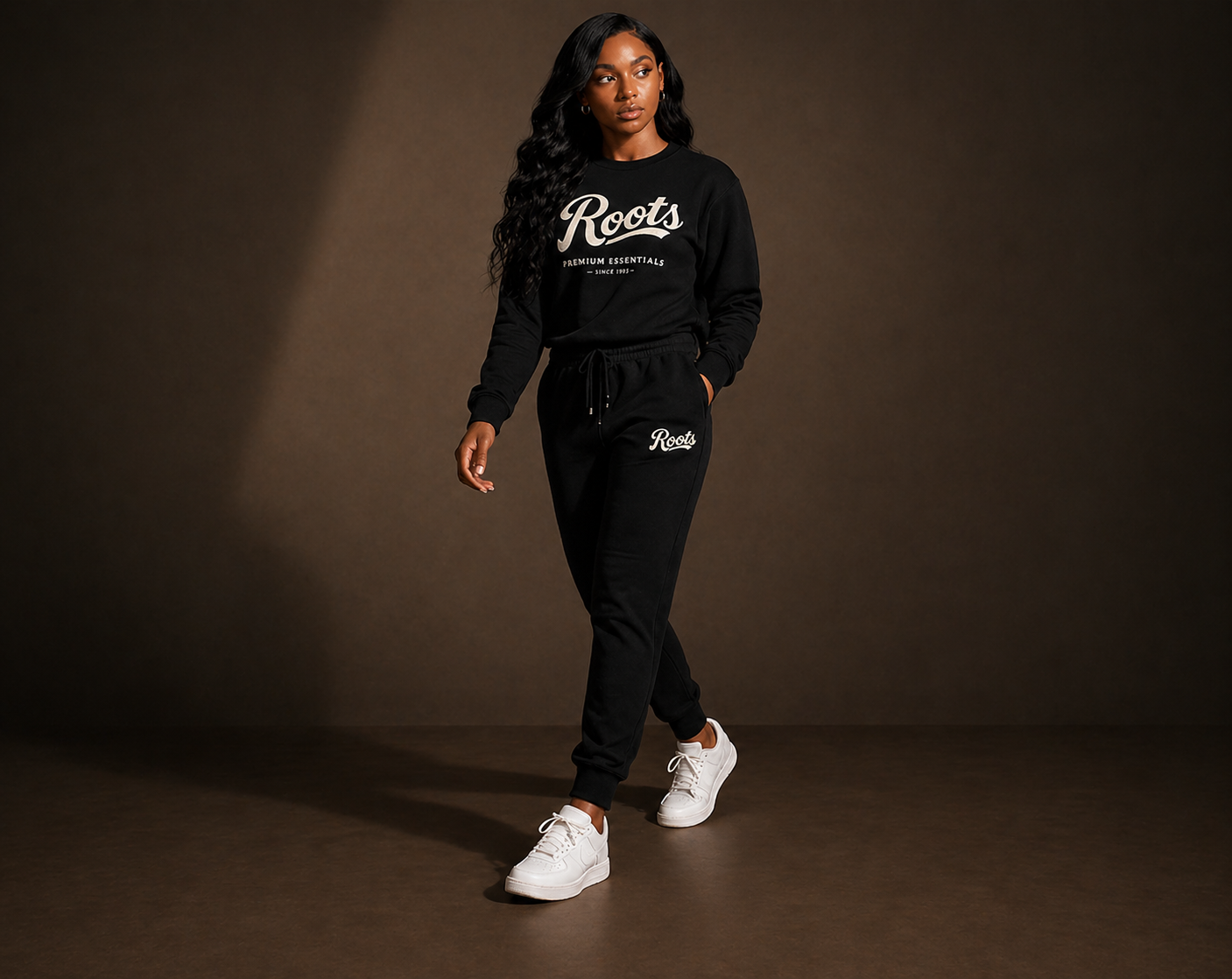 Roots Premium Essentials Crewneck Sweatsuit (Black)