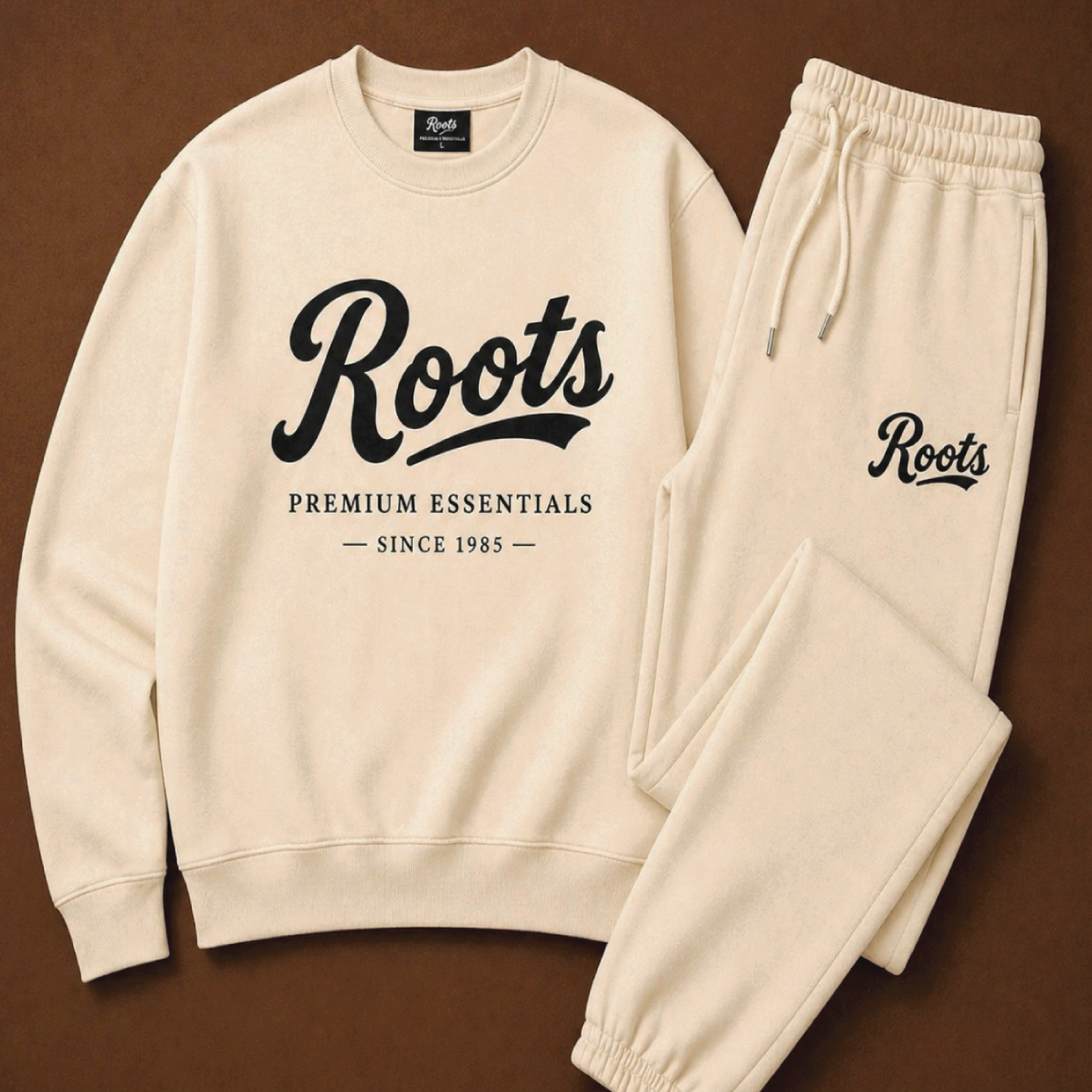 Roots Premium Essentials Crewneck Sweatsuit (Cream)